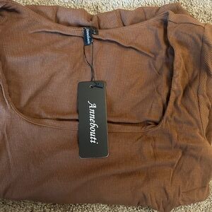 Large Brown Women’s Dress Trendy Long Sleeve Ruched Ribbed Bodycon Midi Dress